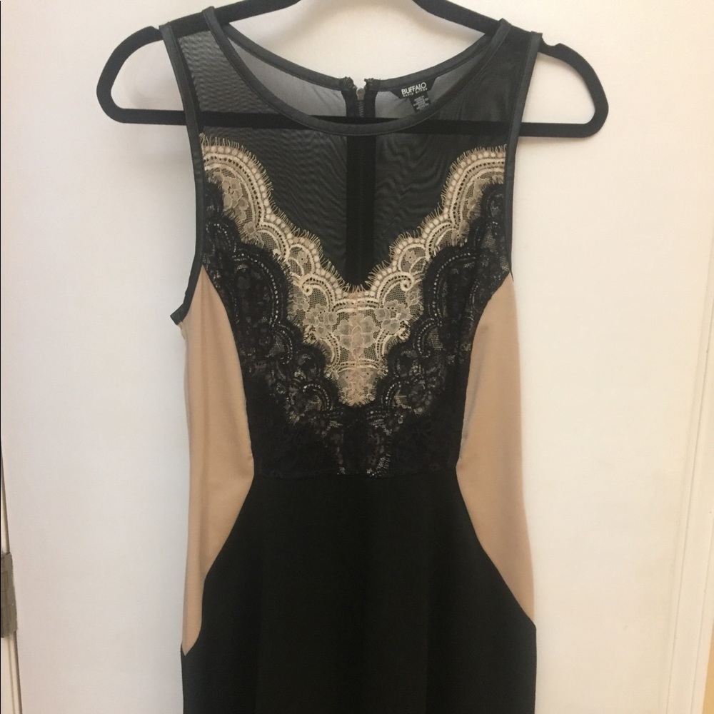 Skater dress with lace and leather trim